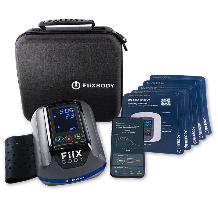 fiix elbow device. case. therapy cards. fiix body app.