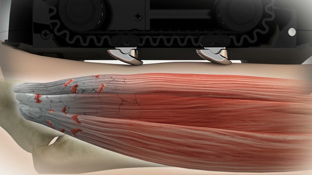 Animation of the Fiix Elbow breaking up scar tissue in the forearm tendon